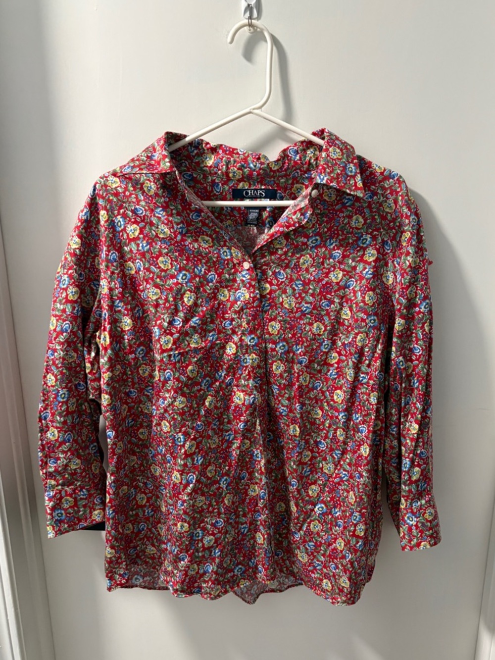 Chaps Red Floral Button Front Blouse